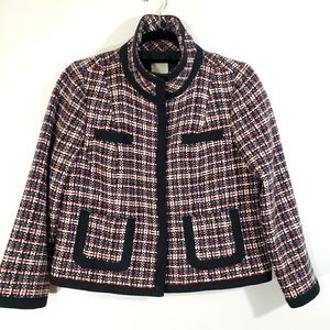 HALOGEN tweed wool stand collar snap-button blazer